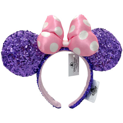 Purple Sequin Minnie Mouse Ears Disney Parks Pink Polka Dot Cute Bow Headband-image
