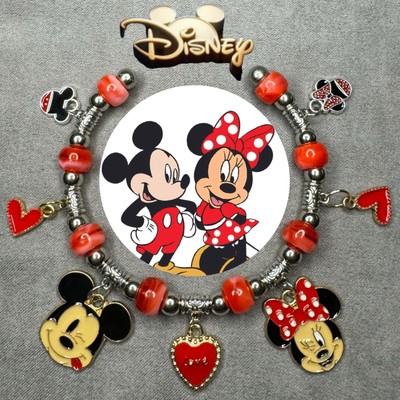 MICKEY MINNIE MOUSE Silver Handmade Open Cuff Bangle Charm Bracelet Gift ✨ NEW-image