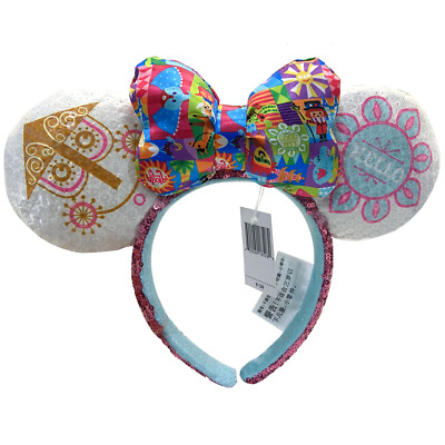Disney~Park Minnie Ears Bow Sequin it's a small world Clock Mickey Cos Headband-image