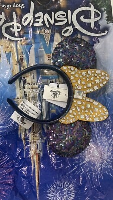 Disney Parks Gold Bow 50th Anniversary WDW Minnie  Ears Jeweled Headband 2021-image