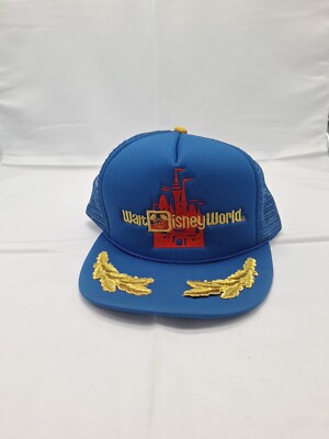 VINTAGE WALT DISNEY WORLD CASTLE BLUE MESH TRUCKER SNAPBACK HAT 1980s -image