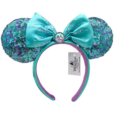 Disney Parks Teal Jeweled Sequin Bow Mickey Minnie Mouse Ear Headband NEW-image