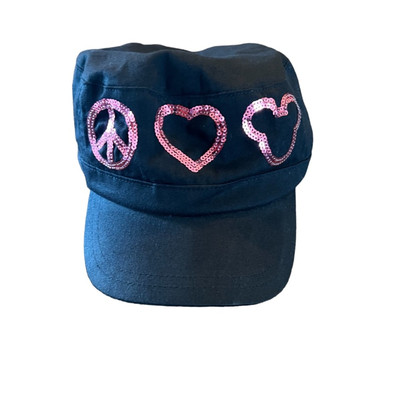 Walt Disney World Disneyland Peace Love Mickey Cadet Army Ballcap Sequins Detail-image