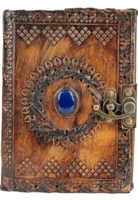7x5 Leather Book Bound Spell Book w/ Gemstone Journal 200 Unlined Pages Blank-image