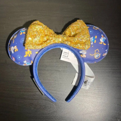 Disney Parks Edition Loungefly 50th Anniversary Gold Blue WDW Ears Headband-image