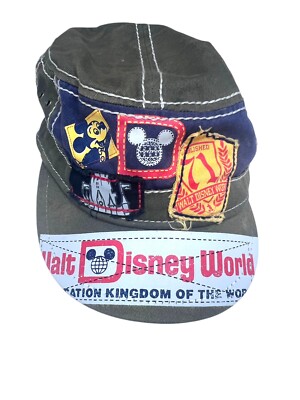 Vintage Walt Disney World Resort Green Khaki Patchwork Pageboy Cap Hat Adjust-image