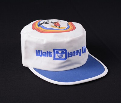 VTG Walt Disney World Mickey Mouse Atlas USA Made White Conductors Hat Cap Adult-image
