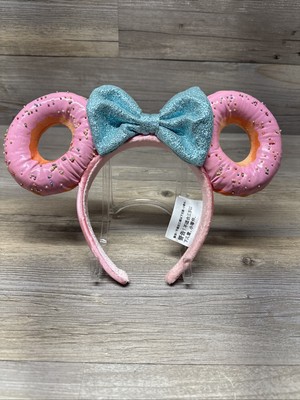 Disney Parks Minnie Mouse Pink Sprinkled Donut Ears Headband Blue Sequin Bow-image