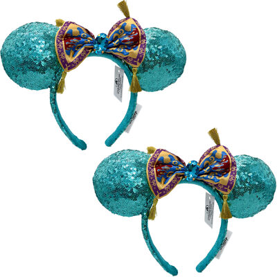Disney-Parks Aladdin Jasmine Magic Carpet Bow Sequined Minnie Ears Headband 2Pcs-image