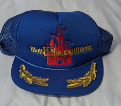 VINTAGE WALT DISNEY WORLD CASTLE BLUE MESH TRUCKER SNAPBACK HAT w/ TAG READ!!-image