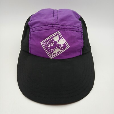 Vintage Mickey Mouse Hat Cap Snapback Purple Black Wide Long Brim White Logo USA-image