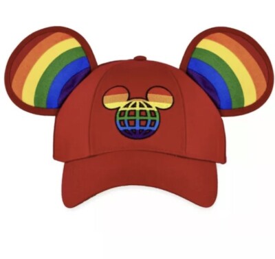 New Disney Parks Rainbow Mickey Ears Baseball Red Cap Hat Retails $27.99-image
