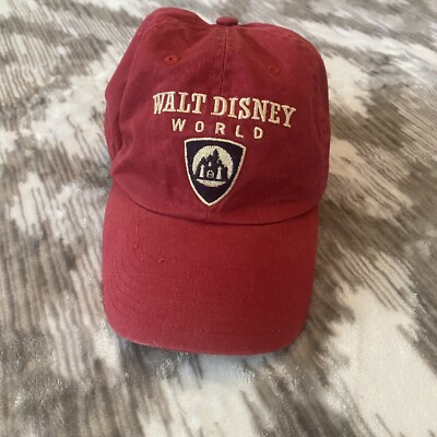 Vintage 90s Walt Disney World Strap Back Dad Hat Brass Buckle Red Embroidered-image