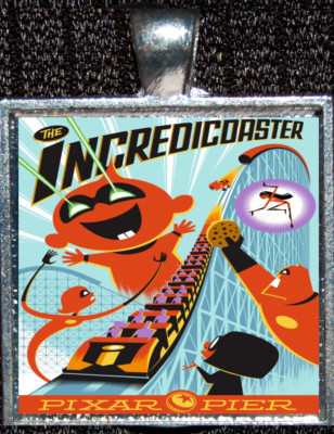 Incredicoaster Incredibles Ride Poster Disneyland WDW Silver Pendant Necklace-image