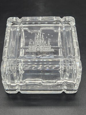 Vintage Castle Engraved Glass  Crystal Trinket Box 2.5