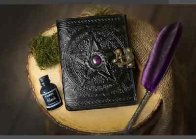 Vintage Leather Journal grimoire Celtic Witch Stone Leather Book of Shadows New-image