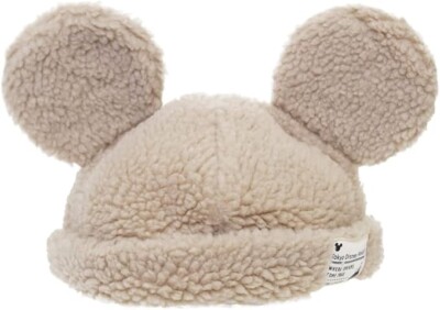 Tokyo Disney Resort Ears Mickey limited Fluffy Boa Cap Hat Beige Japan 58cm-image