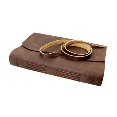 Leather Bound Journal Lined Paper Writing Notebook Soft Cover Diary Brown Strap-image