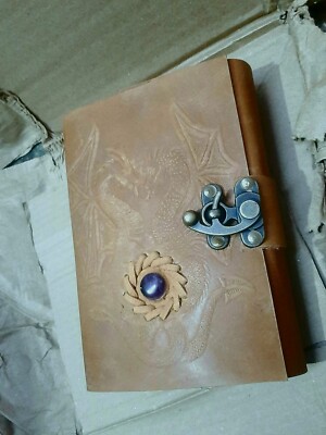 Vintage leather journal, Dragon -Amethyst Stone- buffalo leather Grimoire-image