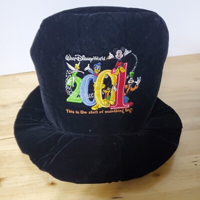 VTG Y2K Walt Disney World 2001 Celebration Black Velvet Top Hat Embroidered-image