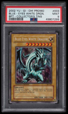 2002 Yu-Gi-Oh Collector's Tins BLUE-EYES WHITE DRAGON BPT-003 Secret Rare PSA 9-image