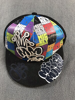 Walt Disney World Mickey Mouse Flat Brim Baseball Hat Black Neon Graffiti Cap-image