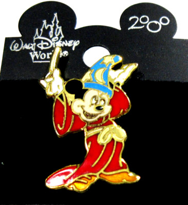 VTG WALT DISNEY WORLD MICKEY MOUSE MAGICIAN red blue gold tone unisex lapel Pin-image