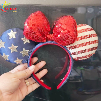 Disney Parks Stars Sequins American Flag Bow Mickey Mouse Minnie Ears Headband-image