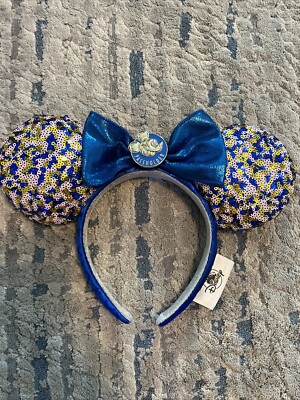 Disney Parks WDW 2021 Annual Passholder Blue Sequined Minnie Mouse Bow Ears 120-image