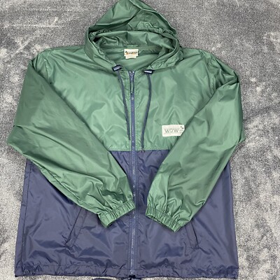 Walt Disney World Rain Jacket Mens M Green Blue Color Block Hooded Zip Vintage-image