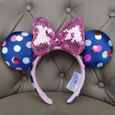 Disney` Parks Rock Mickey Mouse Polka Dot Minnie Ears Sequins Bow Headband Gift-image
