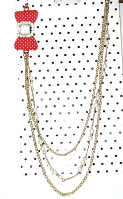 Disney Park Authentic Necklace✿ Dots & Dashes Minnie Mouse Bow Polka Dot Pearls-image
