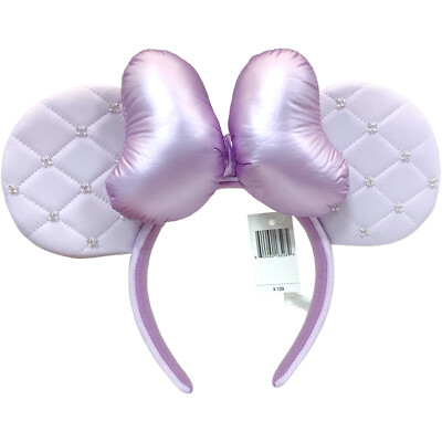 Disney～Parks Minnie Mouse White Beads Decorated Ears Purple Bow Belle Headband-image