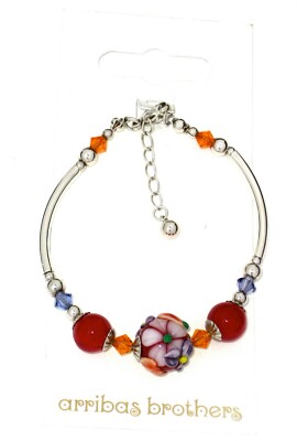 Disney Park Arribas Bros Bracelet✿ .925 Sterling Silver Hand Lampwork Glass Bead-image