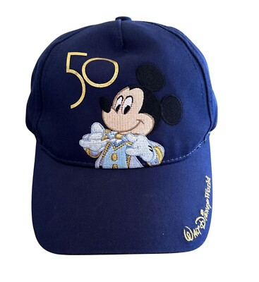 Walt Disney World 50th Anniversary Mickey Kids Baseball Hat VGC Blue-image