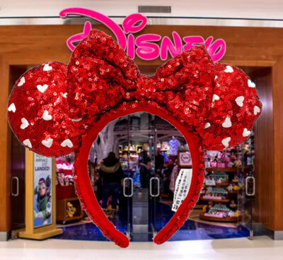 Red Heart Sequin Bow Minnie Ears Disney-Parks Girl Mickey Mouse Headband-image