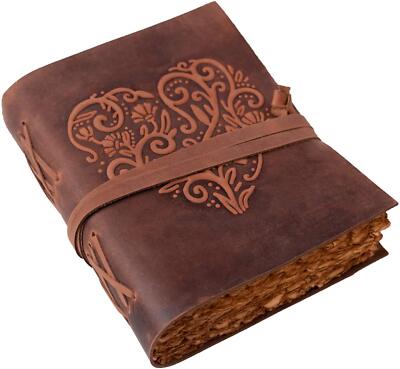 Antique Handmade Deckle Edge Vintage Paper Leather Bound Journal Book of Shadows-image