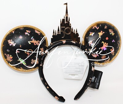 Walt Disney World Park 50th Anniversary Black Gold Castle Finale Ears Headband-image