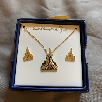 NWT Walt Disney World 50th Anniversary Cinderella's Castle Necklace Earrings Set-image