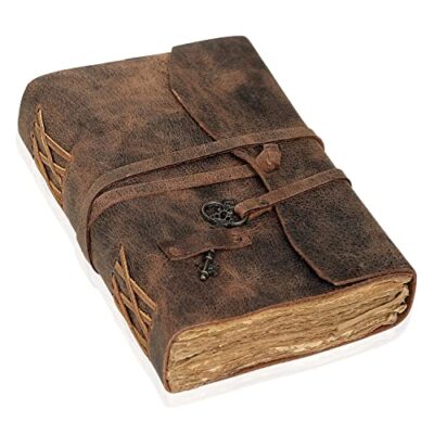 Large Vintage Leather Journal  Antique Handmade Leather Bound Journal With Deckl-image