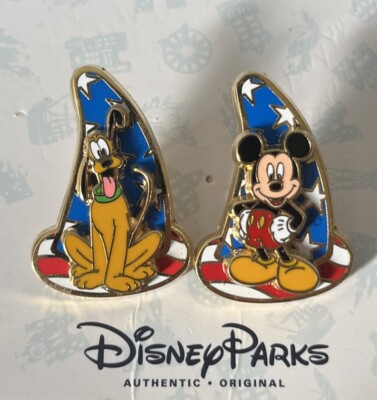 WDW Disney Cast Exclusive Patriotic Sorcerer's Hat PLUTO Mickey Pins 3D LE1500-image