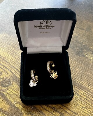 Walt Disney World 14k Yellow Gold CZ Cubic Zirconia Mickey Mouse Hoop Earrings-image