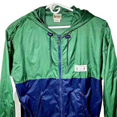 Walt Disney World Rain Jacket Mens M Green Blue Color Block Hooded Zip Vintage-image