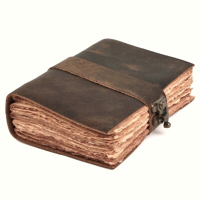 Leather Bound Journal with Antique Key Closure - Handmade Deckle Edges Paper-image