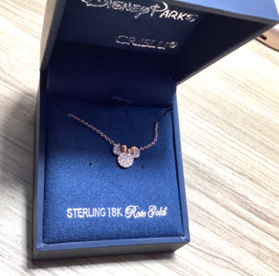 DISNEY PARKS CRISLU STERLING SILVER 18K ROSE GOLD MOUSE NECKLACE 16-18 INCHES-image
