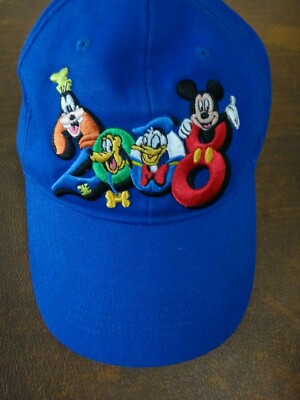 Disney World 2008 Mickey Mouse Goofy Donald Baseball Cap Hat Blue Embroidered -image