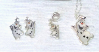 Disney Parks Frozen Jewelry Set 5pc Olaf Earrings Necklace Charm Walt Silver-image