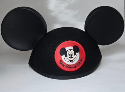 Walt Disney World Mickey Mouse Ears Felt Hat Classic Black w/ Patch Adult Size-image