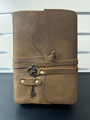Vintage Handmade Leather-Bound Diary Journal with Brass Key Good for Props-image