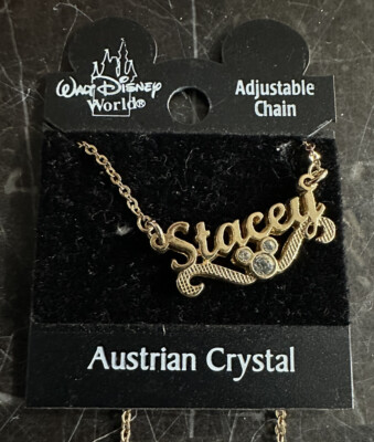 WaLt Disney World CLEAR Austrian CRYSTAL Goldtone NAME Necklace for Stacey-image